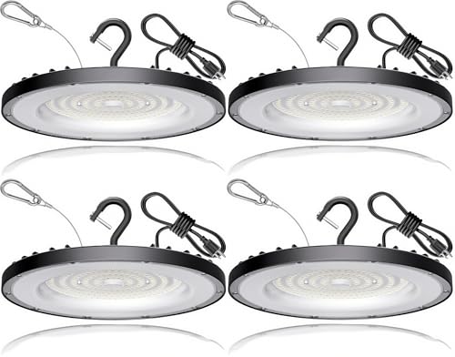 Huliang Super Bright 150W Led High Bay Light(600W MH/HPS Equiv) – 21000lm, 5000K Daylight, IP65 Waterproof UFO LED Flood Light for Construction, Warehouse, Outdoor & Commercial Use?4 Pieces?