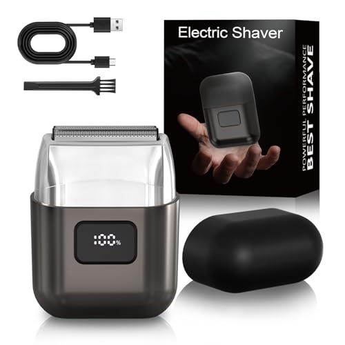 YOXSPD Electric Foil Shaver for Men - Mini Electric Razor for Face, 3 Floating Blades, LED Display, Dual Speed - IPX7 Waterproof, USB-C Fast Charging, 60-Min Runtime, Travel Lock(Taupe Grey)