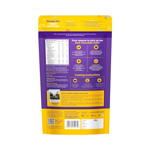 Image of Yogabar Dark Chocolate Oats 400g | Gluten Free Golden Oats | Healthy Breakfast Cereal with Wholegrain Oats (Dark Chocolate Oats, 800g)
