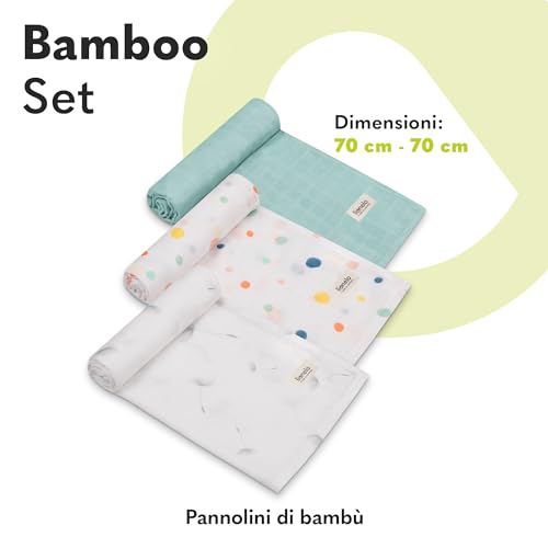Lionelo Bamboo Set 3 Pezzi Mussole Per Neonato 70X70 Cm In Cotone Bambù 100% Naturale, Sicure Dal Primo Giorno Di Vita, Antibatteriche Antimicotiche Ipoallergeniche Morbide Fasciatoio Odori Resistenti - 2