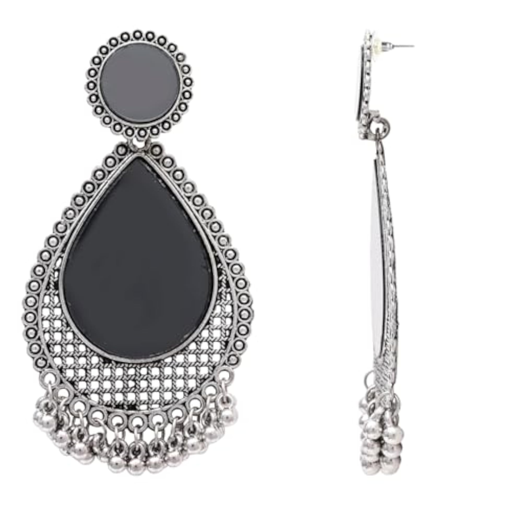 Ethnic Silver Oxidised Teardrop Dangle Earrings, Gift for Her