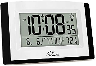 WallarGe Digital Wall Clock,Autoset Atomic Clock with Temperature and Date,Battery Operated Alarm Clock,Large