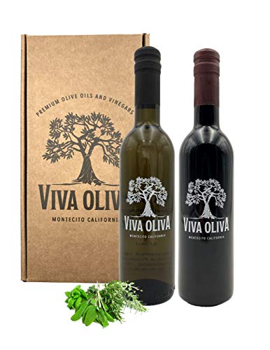 Viva Oliva Two 375 ML Gift Set - Tuscan Herb Infused Olive Oil and Traditional 18 Year Balsamic Vinegar Ultra Premium All Natural Ingredients