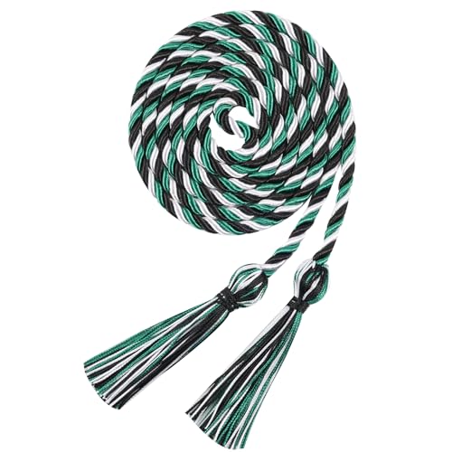 Image of Graduation Honor Cord 68 inch Grad Braided Honor Cords with Tassel Honor Rope Grad Cords for Graduation Students Bachelor Master Doctoral Gown Grad Decor (Emerald Green White and Black)