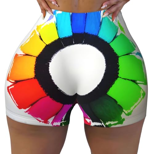 Colored Crayon Circles Pattern Sports Shorts, high Elastic Slim Fitness Pants, Suitable for Yoga/Leisure/Daily wear