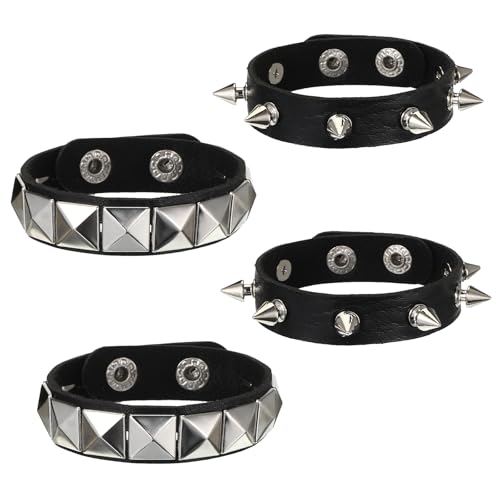 cobee 4 Pcs Studded Bracelets Punk Bracelet Spike Cuff Studded Wristband Black Spike Bracelet Pu Leather Costumes Accessories For Rock Concerts & Costume Parties