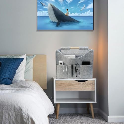 RSHVSMS Filz Zeitungskorb, moderne Zeitungs- und Zeitschriftenregale, großer Holzgriff tragbarer Aktenregal, verwendet für Haus und Büro Lagerung(Light Grey)