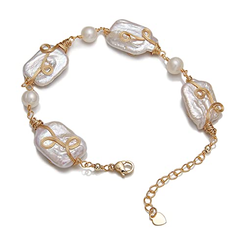 Red Lychee Baroque Pearl Bracelet for Women Bohemia Freshwater Cultured Baroque Pearl Gold Filled Stretch Bracelet Gift for Mother2