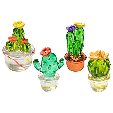JARPSIRY 4PCS Handmade Mini Resin Cactus Cute Miniature Cacti Figurines Home Office Desk Tabletop Simulation Plants Decorations Car Interior Dashboard Ornaments Cover