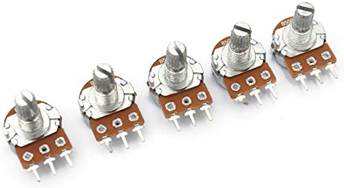 Image of Electronic Spices 500K Rotary potentiometer round shaft handle 3 pin pack of 2pcs
