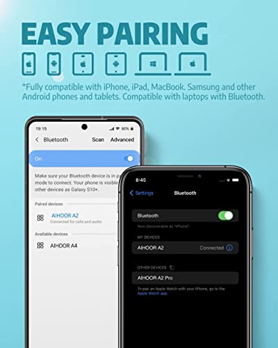 AIHOOR A2 Kopfhörer Kabellos,Immersiver Deep Bass Wireless Earbuds für iOS und Android Phones,In Ear Bluetooth 5.0 Headset mit Mikrofon,30H Spielzeit,Sport Wasserdicht-Tiffany – Bild 5
