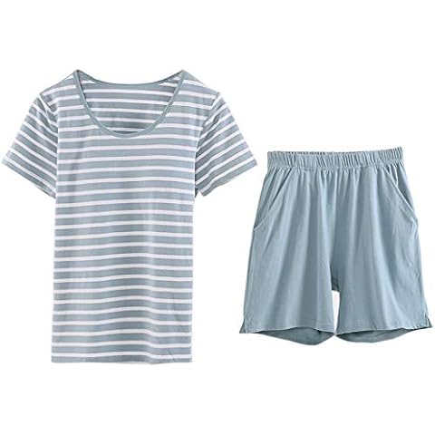Flenwgo Women Striped Short Sleeve T Shirt and Shorts Yoga Top Sleepwear Set Loungewear with Built-in Shelf Bra Green L Cover