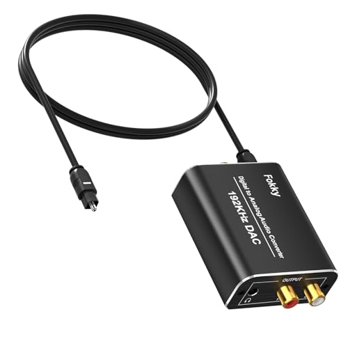 DA Wandler, Fokky 192kHz DAC Konverter Digital-Analog-Wandler,SPDIF Koaxial Toslink zu Analog Stereo RCA L/R 3,5 mm Audio mit 1M optischem Kabel, für HDTV DVD Blu-ray Sky Spielekonsole
