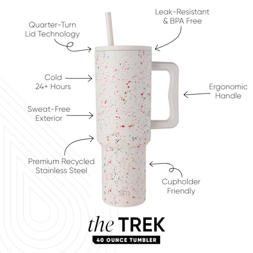 Image of Simple Modern 40 oz Trek Tumbler with Handle and Straw Lid | Cup Holder Friendly Insulated Stainless Steel Travel Mug | Cream Terrazzo