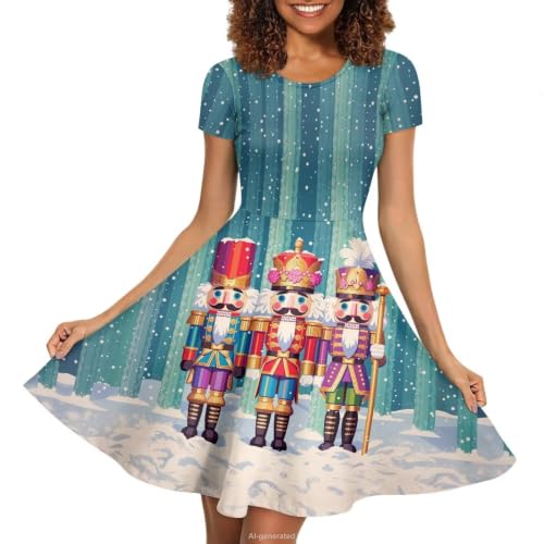 Image of POLERO Sunflower Dress for Women Floral Summer Dresses Short Sleeve Casual Sundresses Midi Dresses