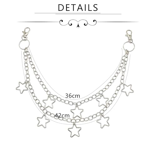 QWALIT Y2K Star Pants Chain for Men Jean Chains for Women Pocket Chain for Pants Biker Hip Punk Chains Y2K Jewelry for Women Accessory Silver Trendy Fashion for Music Festival Concert Cosplay3