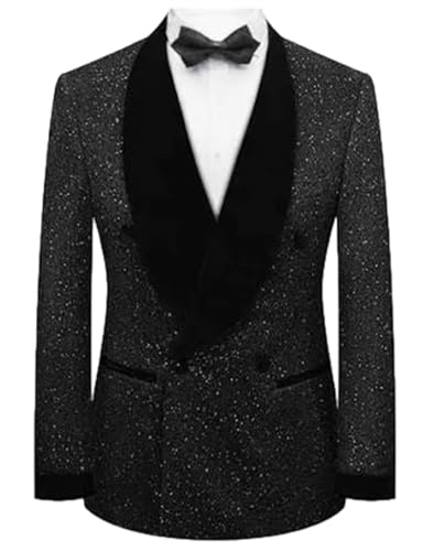 Men's Shawl Lapel Shiny Yarn Coat Double Breasted Casual Suit Jacket Groom Banquet Blazer
