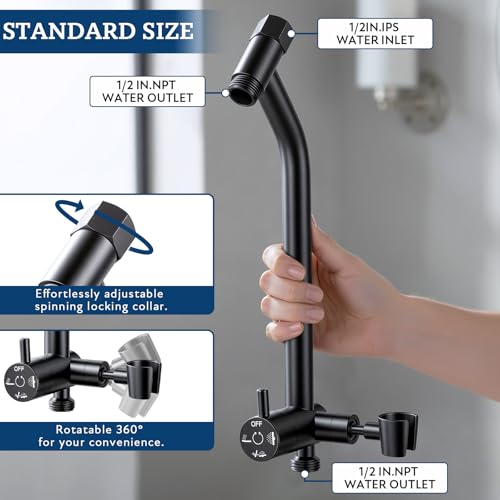 Image of G-Promise Metal Shower Diverter with Low Handheld Holder, 3-Way Diverter Valve with Pause Mode for Handheld and Fixed Shower Head, 4-Setting Universal Bathing Replacement(9 Inch, Matte Black)