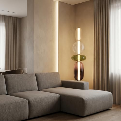 Image of Modern Glass Floor Lamp with 4 Shaped Shades, Minimalist Standing Lamp with 3 Color LED, Floor Lamp for Living Room, Bedroom, Corner, Home Decor