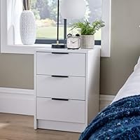 Home Source Bedside Cabinet Nightstand, 3 Drawers, White