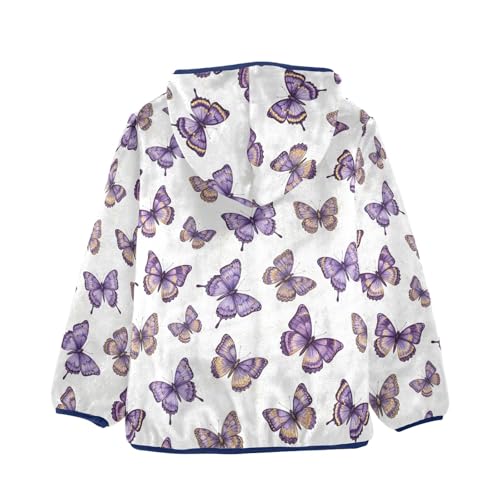 CHIFIGNO Butterflies Purple Kids Hooded Jacket, Comfy Lightweight Fleece Outerwear Jackets 3T2