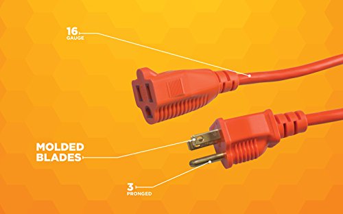 Coleman Cable Southwire 2308Sw8803 Vinyl Outdoor Extension Cord In Orange With 3-Prong Plug (50 Feet, 16/3 Gauge) #TOP4