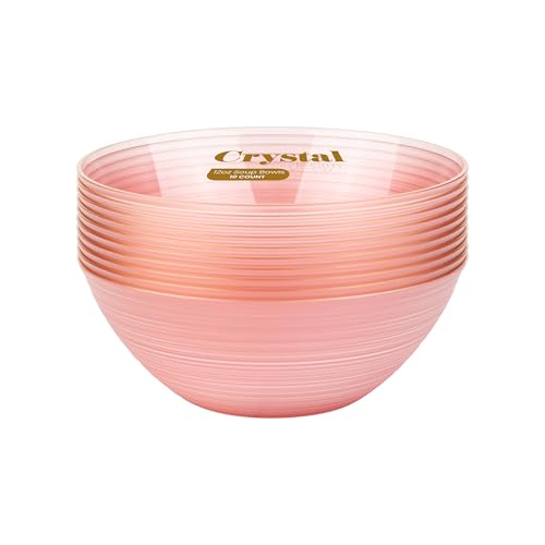 PLASTICPRO 32 Pieces Crystal Design Plastic Bowls 16 ounce Gold Rim Elegant Disposable Plates, Transparent Pink by PLASTICPRO - Image 2