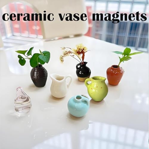 Image of Fridge Magnets Marble Texture Crystal Refrigerator Glass Magnet Decorative Fridge Strong Small Cute Colorful Magnet for Kitchen Office Whiteboards Cabinets Photos Party (Mini Vase Design)