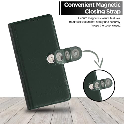 Image of Pikkme Flip Cover Leather Finish | Inside TPU with Card Pockets | Wallet Stand and Shock Proof | Complete Protection Button Flip Case for Vivo Y19s(Green)