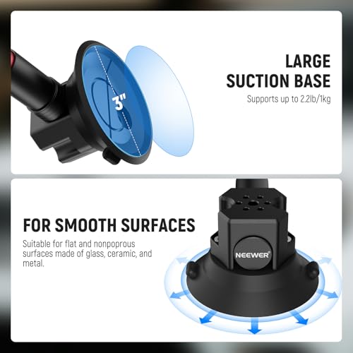 Image of NEEWER Triple Suction Cup Car Mount Kit, Carbon Fiber Camera Mount with Action Camera Adapter, NATO Rail & 24 inch /60cm Extension Pole Compatible with GoPro Insta360, 2.2lb /1kg Max Load, CA136