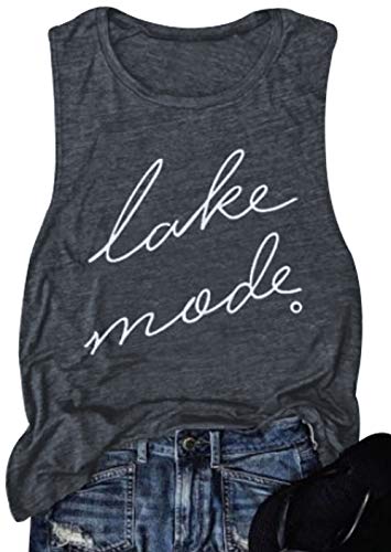 FAYALEQ Lake Mode Tank Tops Women Lake Life Summer Vacation Funny Vest Tees Camping Casual Tanks Tops T-Shirt