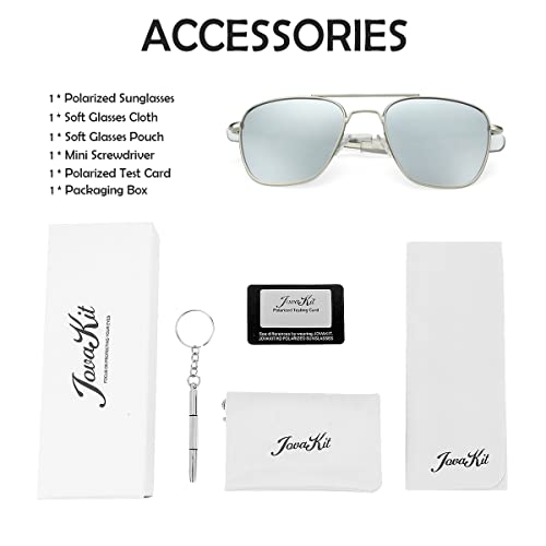 Image of JOVAKIT Men's Polarized Aviator Sunglasses Retro Military Style Pilot Sun Glasses Bayonet Temples UV400 Protection