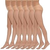 MANZI Women's Pantyhose Natural Nude 6-Pack Basic Hosiery 20-Denier Sheer Nylon Tights L