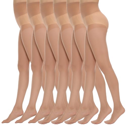 MANZI 6 Pairs Women's 20D Sheer Silky Pantyhose Run Resistant Nylon Tights High Waist Stockings with Control Top