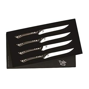 Shun DMS0430 Cutlery Shima Set-5″, 4 Piece, Razor-Sharp Meat Slicing Knife, Keeps Juices in Steak and Preserves Flavor, Handcrafted Japanese Kitchen Knives, Small, Silver