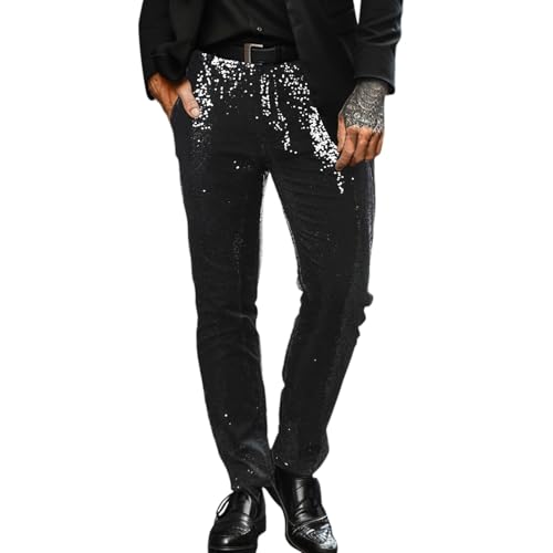 Sequined Men's Suit Trousers Slim Casual Trousers Black Performance Glitter TrousersSock