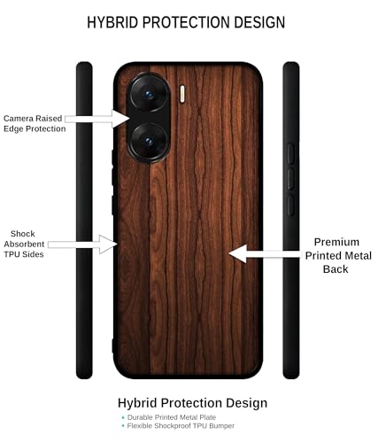 Image of Brown Wooden Texture Design Premium 2D Printed Metal Back Case Cover for Vivo V29E 5G