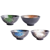 JECOMPRIS 4 Cuencos de Cerámica Estilo Japonés para Arroz y Sopa, Resistentes, Aptos para Microondas y Lavavajillas, Colores Surtidos, Ideales para Cocina y Entretenimiento Color Aleatorio