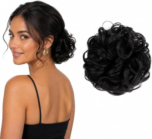 Image of Curated Cart Hair Bun For Women, Hair Accessories, Juda Hair Buns for Women, Messy Bun Hair Extension, Artificial Fake Hair Donuts Bun Maker Scrunchies, With Elastic Rubber band, Black,1 Pc