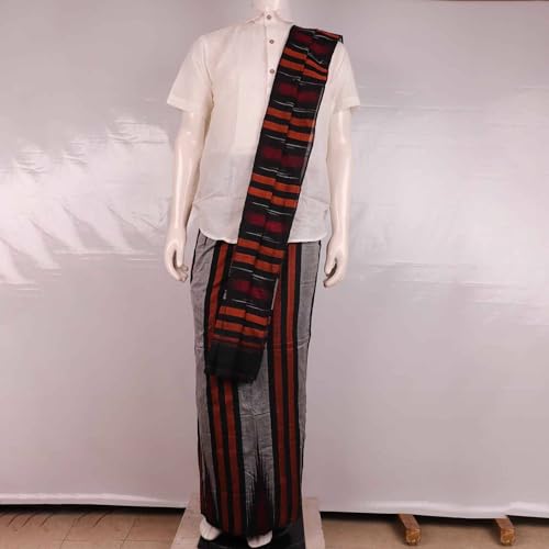 Image of Authentic Sambalpuri Handloom Cotton Unstitched Dhoti with Utari for Men | Traditional Odisha Weave Ikat Dhoti for Festive & Religious Wear