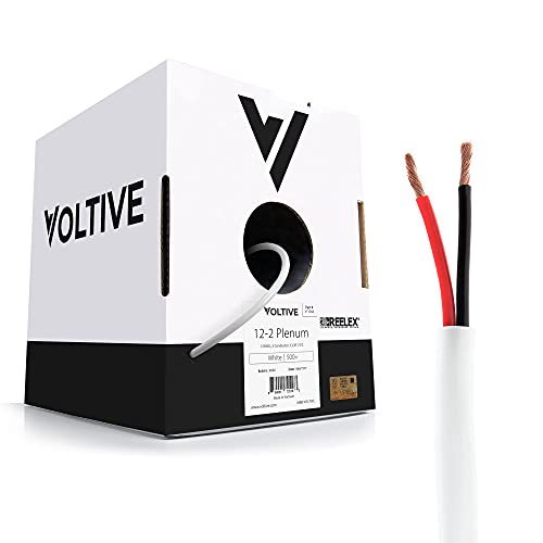 🔥 Voltive 12/2 Plenum Speaker Wire - 12 AWG/Gauge 2 Conductor - UL Listed Plenum Rated (CL2P/CL3P/CMP) - Oxygen-Free Copper (OFC) - 500 Foot Bulk Cable Pull Box - White