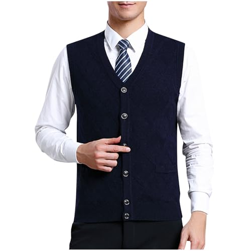 Akklian Men's Classic V Neck Wool Blend Sweater Vest Sleeveless Button Front Knit Cardigan Vest Preppy Clothes with Pockets2