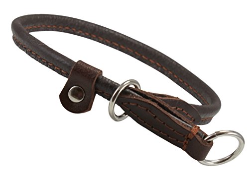 Round Genuine Rolled Leather Choke Dog Collar Brown (20" Long) #TOP1