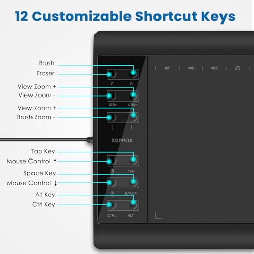 Image of Graphics Drawing Tablet 10 x 6 Inch Large Active Area Digital Graphic Tablet 8192 Levels Battery-Free Stylus with 12 Shortcut Keys & Multifunctional Adjustable Stand