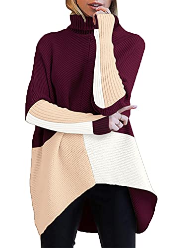 Image of ANRABESS Women's Turtleneck Long Batwing Sleeve Oversized Tunic Sweater Fall Jumper Pullover A87jiufenbai-XS