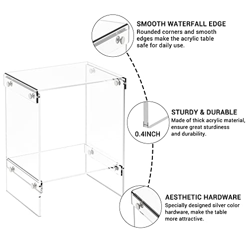 Wahfay Clear Acrylic Side Table, 2-Tier Lucite End Tables 18" Lx 12" W X 22" H Easy Assembly, Modern Bedside Nightstand Table For Living Room Bedroom #TOP3