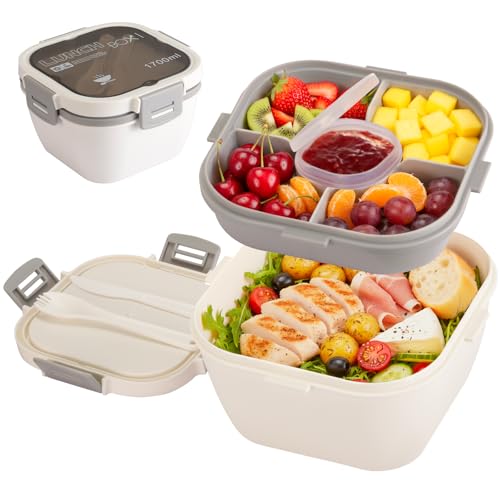 VINATO Fiambreras Comida Trabajo 1700 ml Bento Box Fiambrera Con Compartimentos Salad To Go | Hermética, Libre de BPA | Microondas/Nevera | Incluye Cubiertos