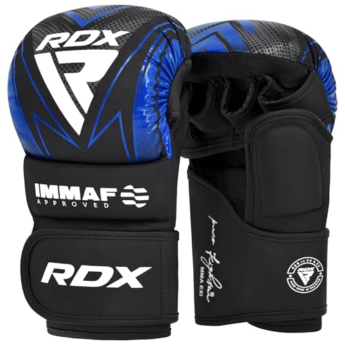 RDX Guantes de combate aprobados por IMMAF, diseño híbrido de grado profesional para nivel de competición y entrenamiento, palma abierta ventilada, correas de muñeca ajustables, artes marciales Muay