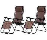 Set of 2 Zero Gravity Chairs Reclining Folding Chairs Yard Bench with Holder BestMassage