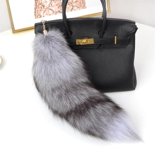 Image of 15.75 Inch Long Fluffy Faux Fur Tail Keychain, Fake Animal Tails for Handbags Backpacks Charm Tassel Ornaments (Light Grey)